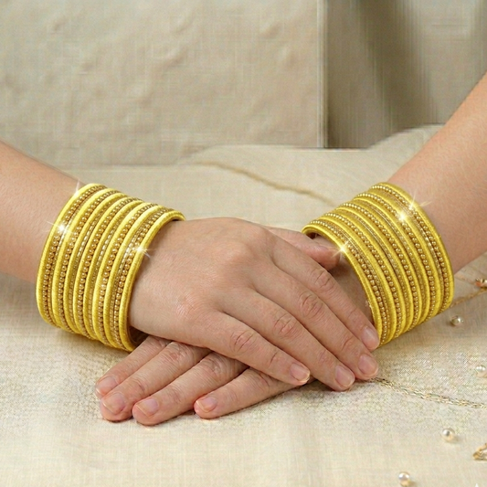 Kids Metal Bangles - Yellow with Golden ( 2 dozen ) 0-6 year Age
