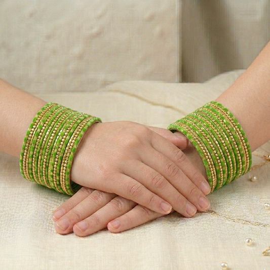 Kids Metal Bangles - Green with Golden ( 2 dozen ) 0-6 year Age