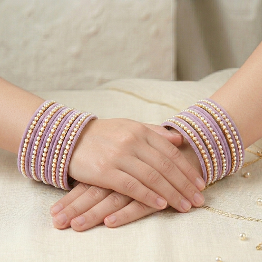 Kids Metal Bangles - Lilac with White pearl beads( 2 dozen ) 0-6 year Age
