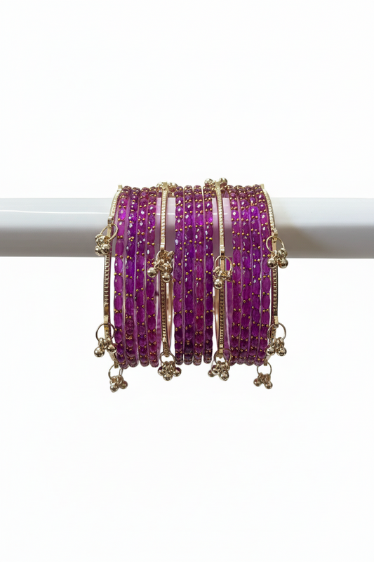 Viral Kashmiri Ghungroo Glass Bangle Set-1 dozen - Purple (12 Simple 4 Ghungroo Bangles)