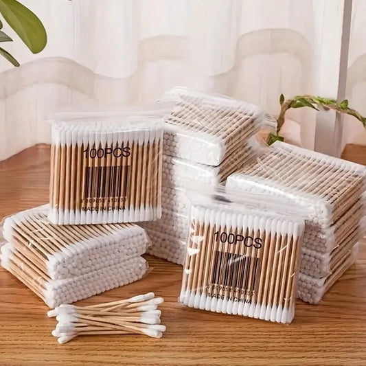 100pcs Wooden Stick Cotton Buds