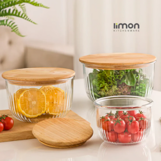 Fluted Design Airtight Glass Bowls Set (2212) by Limon